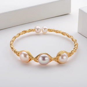 14K Filled Pearl Twisted Bracelet 10-10.5mm Cultured Freshwater Bangle