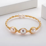 14K Filled Pearl Twisted Bracelet 10-10.5mm Cultured Freshwater Bangle