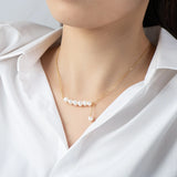 14K Filled Yellow Chain Necklace with Freshwater Pearl Balance Beam Collar