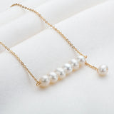 14K Filled Yellow Chain Necklace with Freshwater Pearl Balance Beam Collar