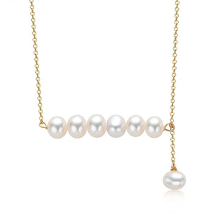 14K Filled Yellow Chain Necklace with Freshwater Pearl Balance Beam Collar