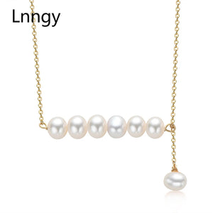 14K Filled Yellow Chain Necklace with Freshwater Pearl Balance Beam Collar
