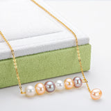 14K Filled Yellow Chain Necklace with Freshwater Pearl Balance Beam Collar
