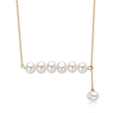 14K Filled Yellow Chain Necklace with Freshwater Pearl Balance Beam Collar