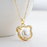 14K Cat Head Pendant Freshwater Pearl Necklace for Women