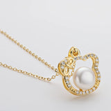 14K Cat Head Pendant Freshwater Pearl Necklace for Women