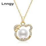 14K Cat Head Pendant Freshwater Pearl Necklace for Women