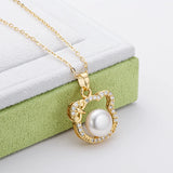 14K Cat Head Pendant Freshwater Pearl Necklace for Women