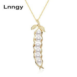14K Filled Yellow Long Bean Pearl Necklace For Women 5-5.5mm Freshwater Pearl