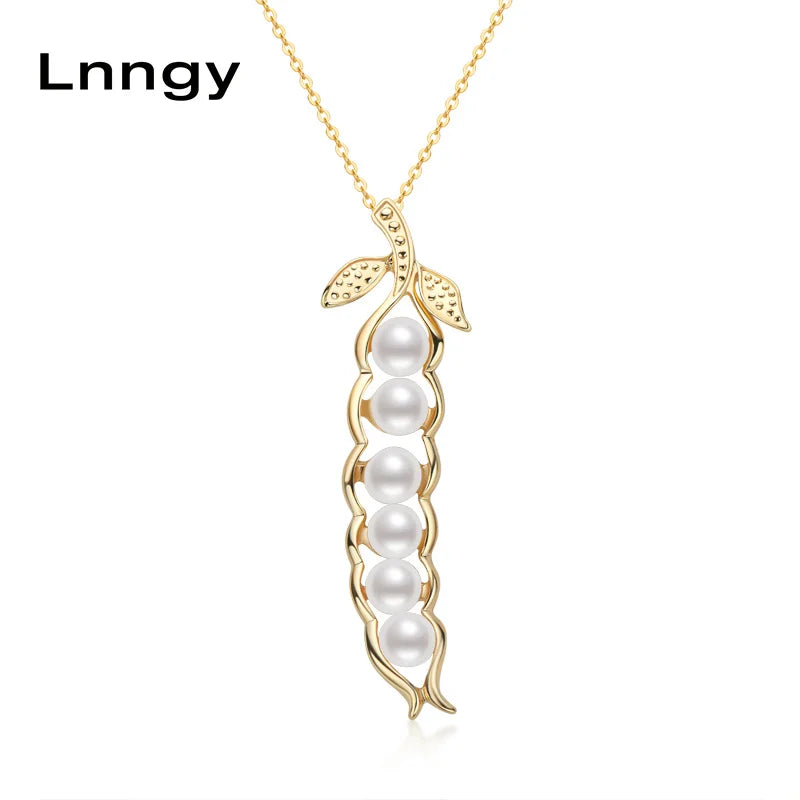 14K Filled Yellow Long Bean Pearl Necklace For Women 5-5.5mm Freshwater Pearl