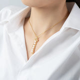14K Filled Yellow Long Bean Pearl Necklace For Women 5-5.5mm Freshwater Pearl