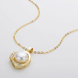 14K Filled Yellow Pendant Necklace w/ Pearl - Women's Flower Design
