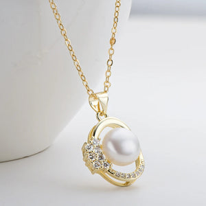 14K Filled Yellow Pendant Necklace w/ Pearl - Women's Flower Design
