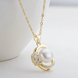14K Filled Yellow Pendant Necklace w/ Pearl - Women's Flower Design