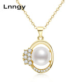 14K Filled Yellow Pendant Necklace w/ Pearl - Women's Flower Design