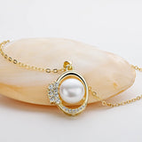 14K Filled Yellow Pendant Necklace w/ Pearl - Women's Flower Design