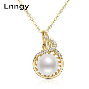 14K Filled Yellow Twist Pearl Pendant Necklace For Women