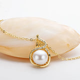 14K Filled Yellow Twist Pearl Pendant Necklace For Women