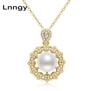 14K Filled Round Pearl Pendant Necklace Vintage Style Jewelry