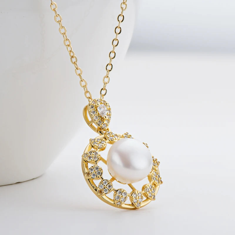 14K Filled Round Pearl Pendant Necklace Vintage Style Jewelry