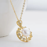 14K Filled Round Pearl Pendant Necklace Vintage Style Jewelry