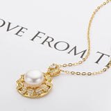 14K Filled Round Pearl Pendant Necklace Vintage Style Jewelry