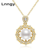 14K Filled Round Pearl Pendant Necklace Vintage Style Jewelry