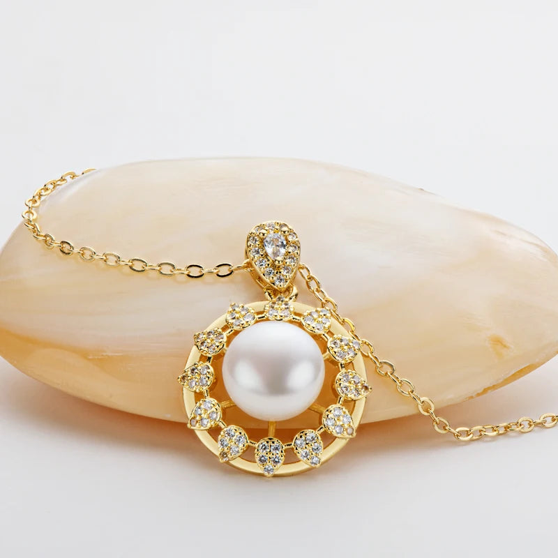 14K Filled Round Pearl Pendant Necklace Vintage Style Jewelry