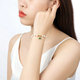 Natural Freshwater Pearl Bracelet 14K Filled Green CZ Charm Bracelet