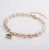 Natural Freshwater Pearl Bracelet 14K Filled Green CZ Charm Bracelet