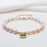 Natural Freshwater Pearl Bracelet 14K Filled Green CZ Charm Bracelet