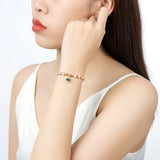 Natural Freshwater Pearl Bracelet 14K Filled Green CZ Charm Bracelet
