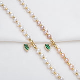Natural Freshwater Pearl Bracelet 14K Filled Green CZ Charm Bracelet
