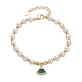 Natural Freshwater Pearl Bracelet 14K Filled Green CZ Charm Bracelet
