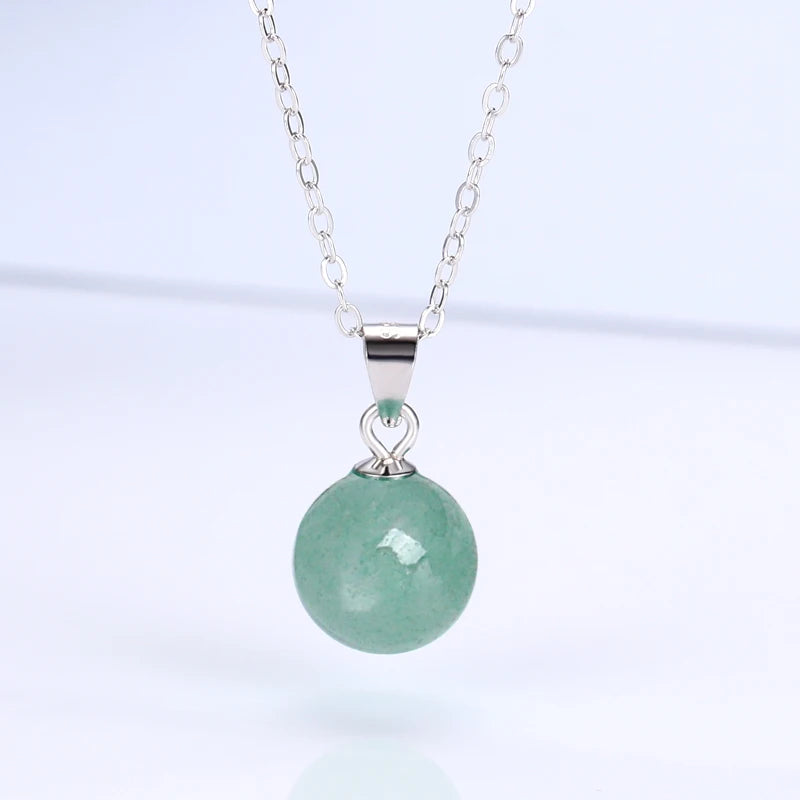 Green Aventurine Pendant Necklace Sterling Silver Natural Gemstone Bead
