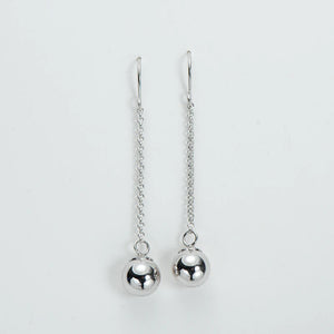 8mm Silver Beads Dangle Drop Earrings Sterling Silver High Finish Hooks