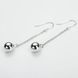 8mm Silver Beads Dangle Drop Earrings Sterling Silver High Finish Hooks