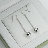 8mm Silver Beads Dangle Drop Earrings Sterling Silver High Finish Hooks