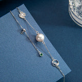 Sterling Silver Twisted Bangle Pearl Clover Bracelet