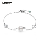 Sterling Silver Twisted Bangle Pearl Clover Bracelet