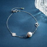 Sterling Silver Twisted Bangle Pearl Clover Bracelet