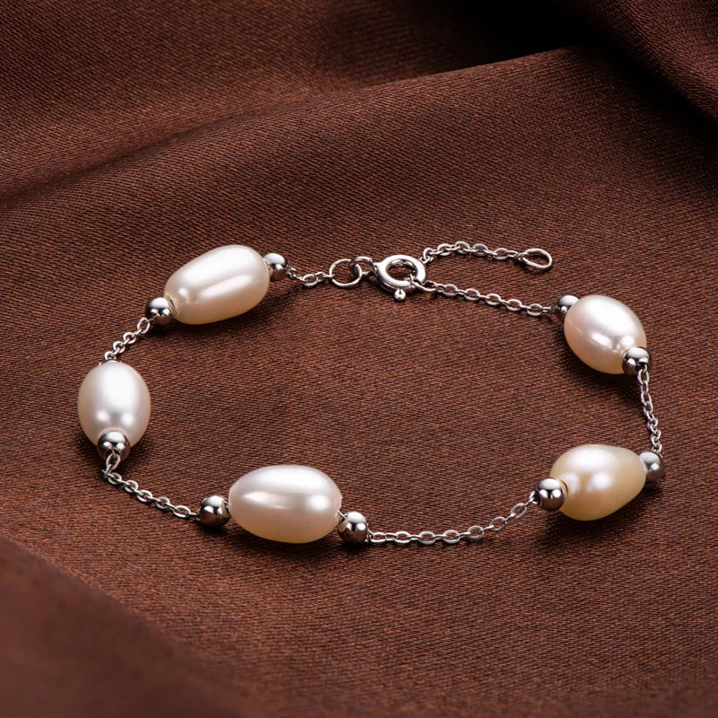 925 Silver Bracelet Freshwater Pearl Charm Women's Engagement Jewelry