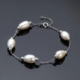 925 Silver Bracelet Freshwater Pearl Charm Women's Engagement Jewelry