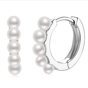 925 Silver Pearl Hoop Earrings Freshwater Pearls Birthday Jewelry
