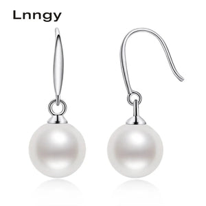 925 Silver Stud Earrings 7.5-8mm Freshwater Pearl Drop Earrings Women Party