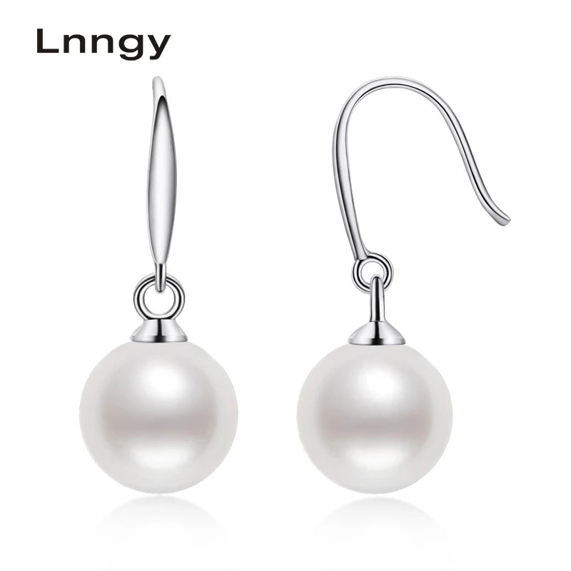 925 Silver Stud Earrings 7.5-8mm Freshwater Pearl Drop Earrings Women Party