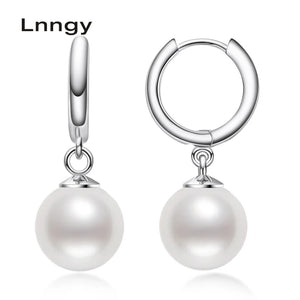 925 Silver Stud Earrings 9mm Natural Pearl Drop Earrings Women Jewelry