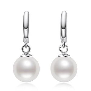 925 Silver Stud Earrings 9mm Natural Pearl Drop Earrings Women Jewelry