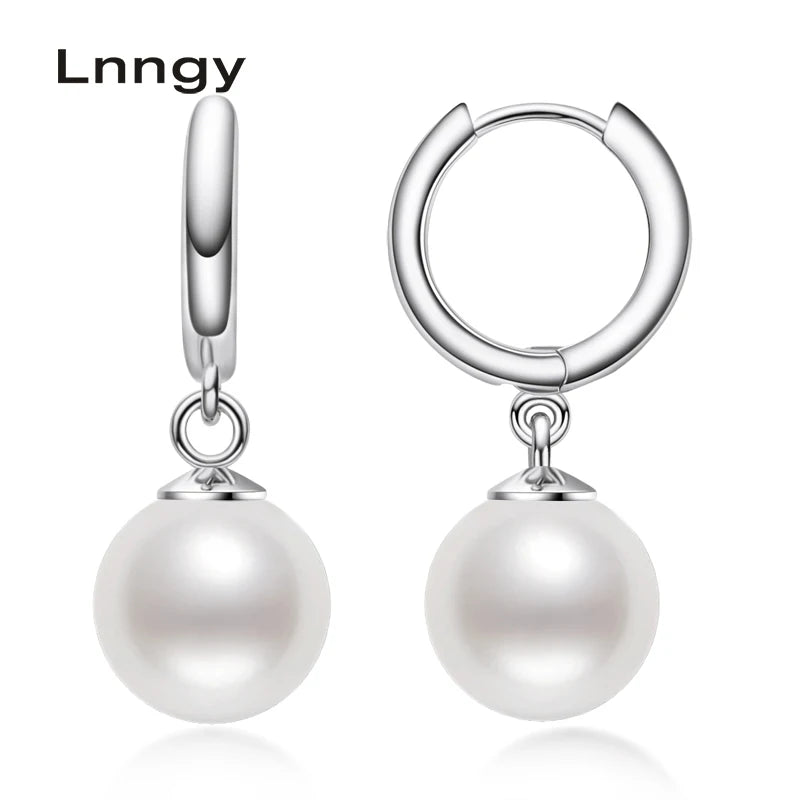 925 Silver Stud Earrings 9mm Natural Pearl Drop Earrings Women Jewelry