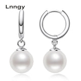 925 Silver Stud Earrings 9mm Natural Pearl Drop Earrings Women Jewelry